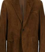 Men's brown suede genuine leather blazer classic fit coat