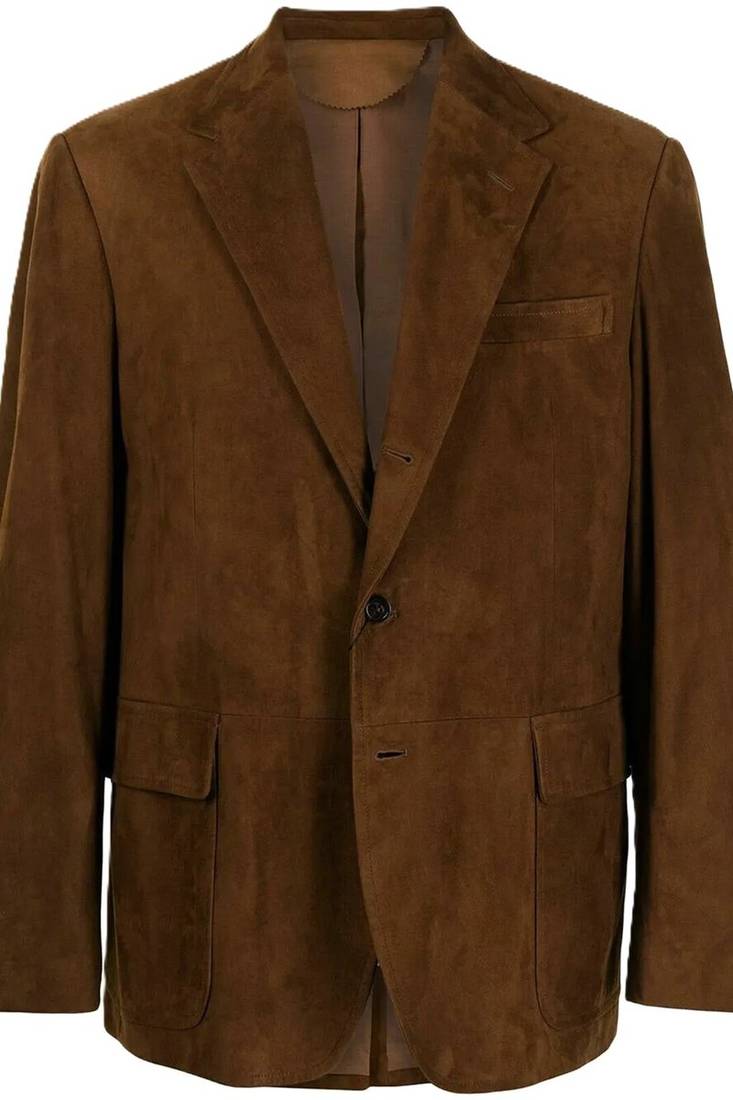 Men's brown suede genuine leather blazer classic fit coat
