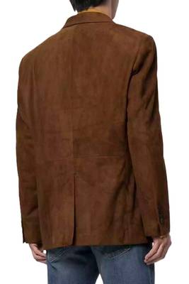 Men's brown suede genuine leather blazer classic fit coat 2