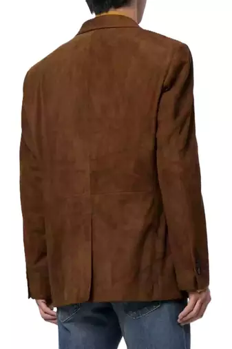 Men's brown suede genuine leather blazer classic fit coat