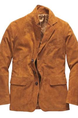 Men's tan soft genuine suede leather sport coat blazer 1