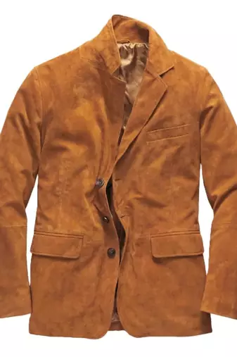 Men's tan soft genuine suede leather sport coat blazer