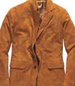 Men's tan soft genuine suede leather sport coat blazer