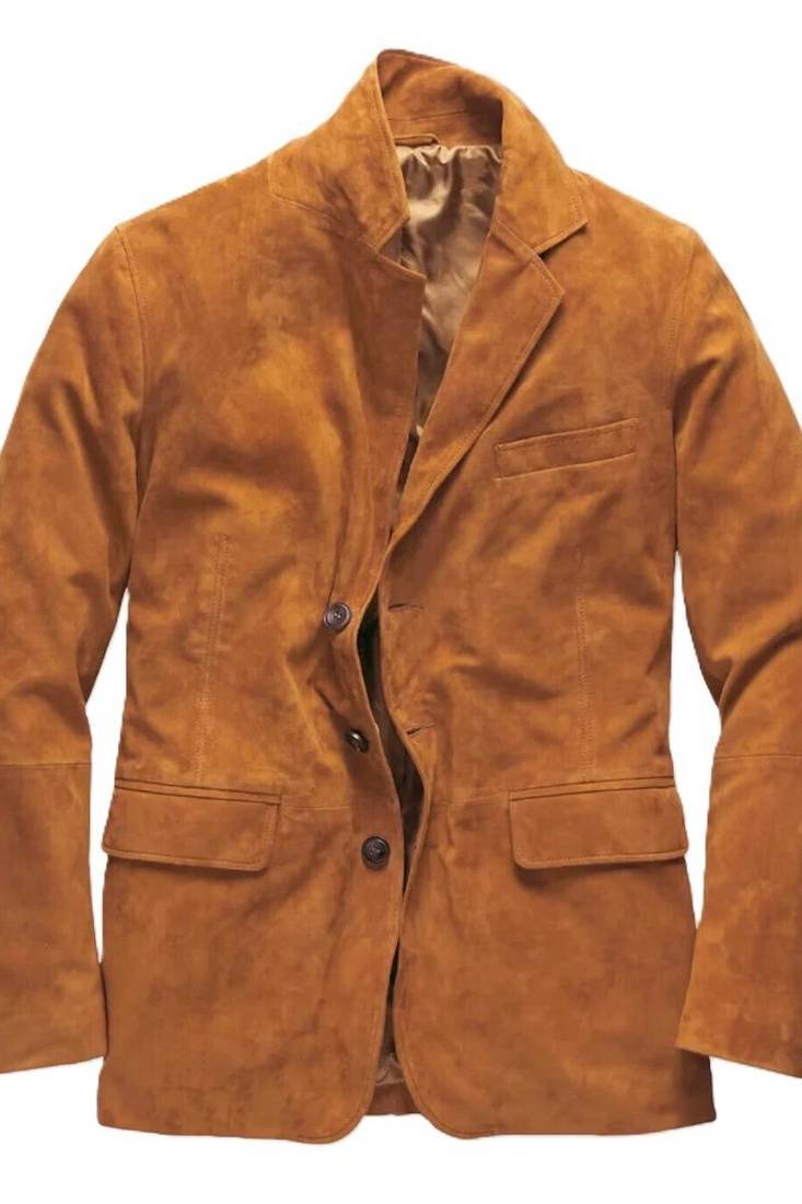 Men's tan soft genuine suede leather sport coat blazer
