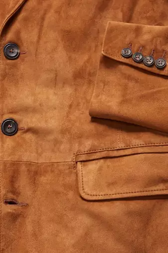 Men's tan soft genuine suede leather sport coat blazer