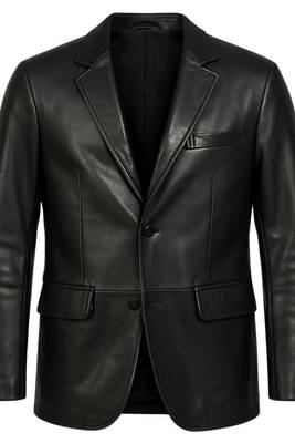 Men's black 100% genuine leather suit blazer coat 1
