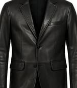 Men's black 100% genuine leather suit blazer coat