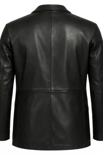 Men's black 100% genuine leather suit blazer coat