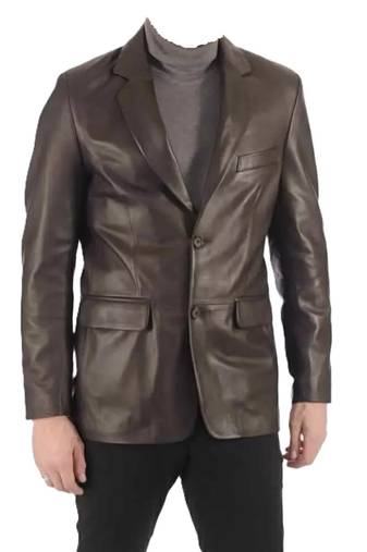 Men's brown leather blazer classic fit lambskin coat