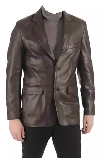 Men's brown leather blazer classic fit lambskin coat