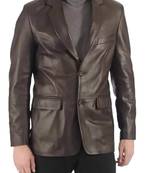 Men's brown leather blazer classic fit lambskin coat
