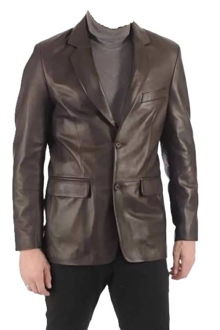 Men's brown leather blazer classic fit lambskin coat