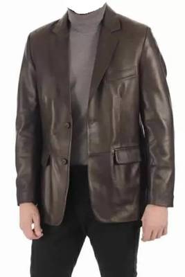 Men's brown leather blazer classic fit lambskin coat 2
