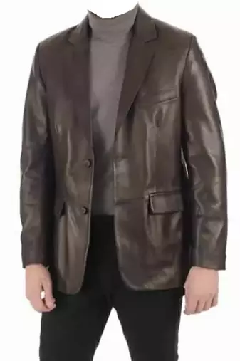Men's brown leather blazer classic fit lambskin coat