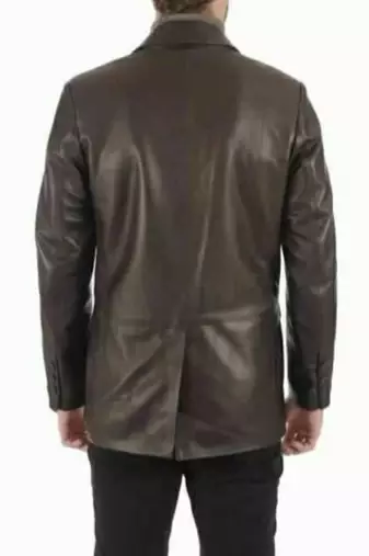 Men's brown leather blazer classic fit lambskin coat