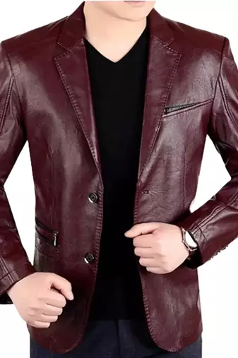 Men's burgundy lambskin leather blazer sport coat
