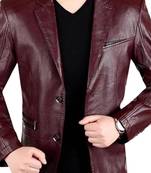 Men's burgundy lambskin leather blazer sport coat