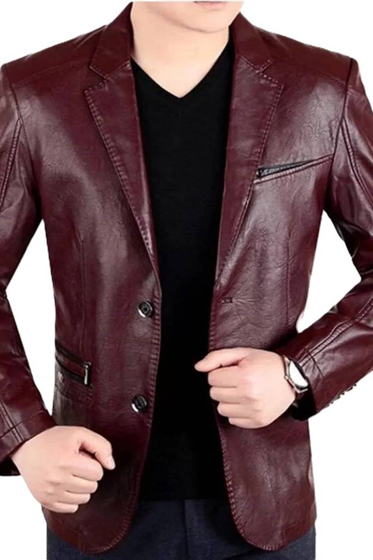 Men's burgundy lambskin leather blazer sport coat