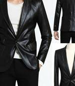Men's black real lambskin leather blazer slim fit jacket