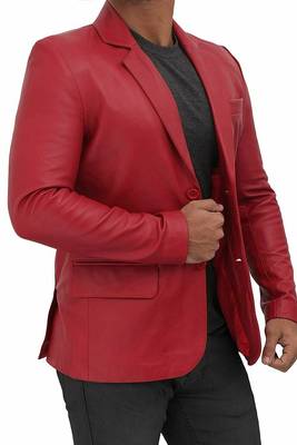 Men's red genuine lambskin leather blazer jacket 2