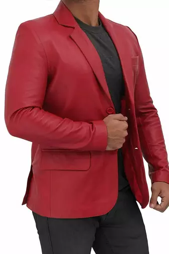 Men's red genuine lambskin leather blazer jacket