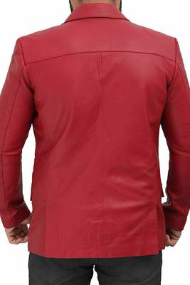 Men's red genuine lambskin leather blazer jacket 3