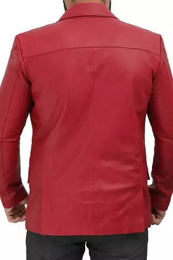 Men's red genuine lambskin leather blazer jacket