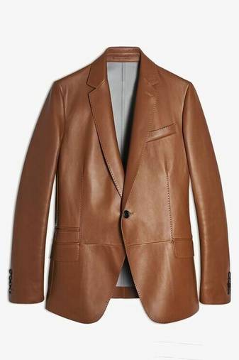 Men's tan real lambskin leather suit blazer classic fit coat