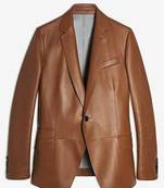 Men's tan real lambskin leather suit blazer classic fit coat