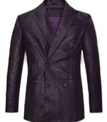 Men's black double breasted real genuine leather blazer coat