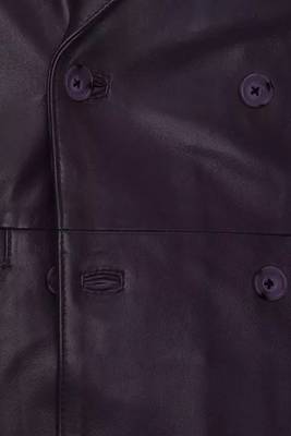 Men's black double breasted real genuine leather blazer coat 4
