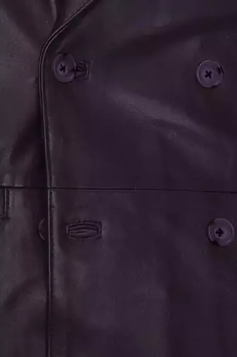 Men's black double breasted real genuine leather blazer coat
