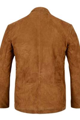 Men's brown genuine suede safari leather coat blazer 3