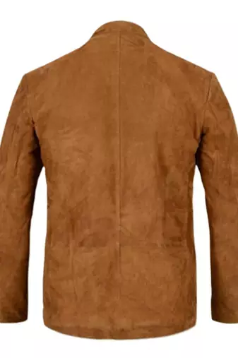 Men's brown genuine suede safari leather coat blazer