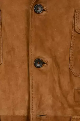 Men's brown genuine suede safari leather coat blazer