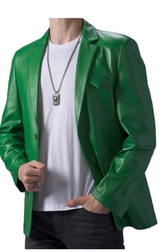 Men's green genuine lambskin leather blazer jacket