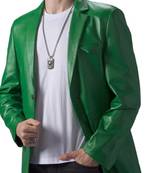 Men's green genuine lambskin leather blazer jacket