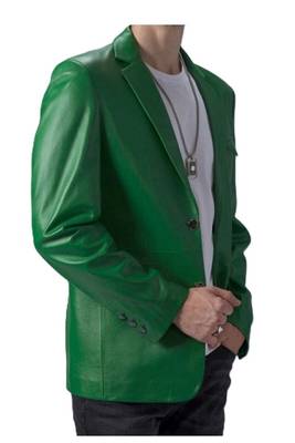 Men's green genuine lambskin leather blazer jacket 2