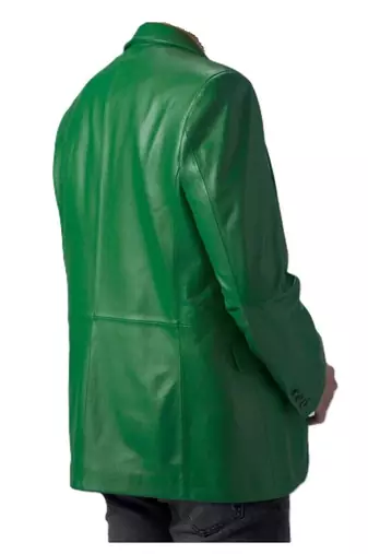 Men's green genuine lambskin leather blazer jacket