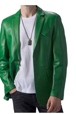 Men's green genuine lambskin leather blazer jacket 4
