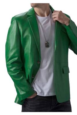 Men's green genuine lambskin leather blazer jacket 5