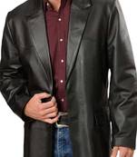 Men's black real lambskin leather long blazer sport coat