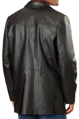 Men's black real lambskin leather long blazer sport coat 2