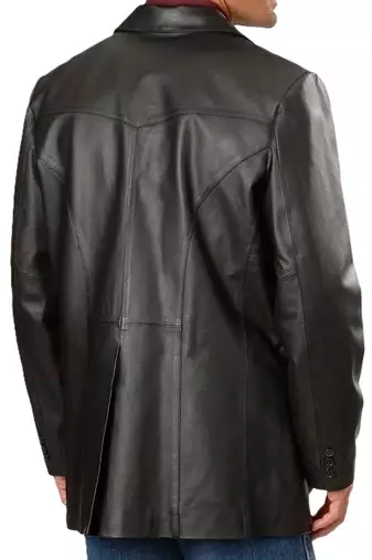 Men's black real lambskin leather long blazer sport coat