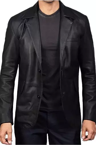 Men's black classic real genuine lambskin leather suit blazer