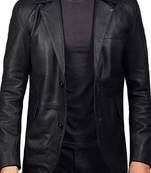 Men's black classic real genuine lambskin leather suit blazer
