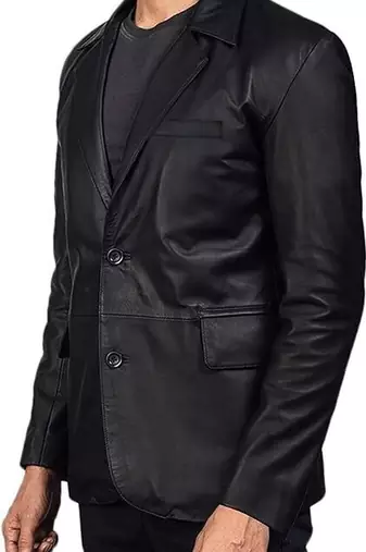 Men's black classic real genuine lambskin leather suit blazer
