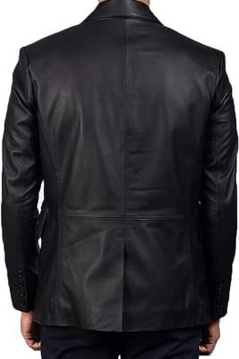 Men's black classic real genuine lambskin leather suit blazer 3