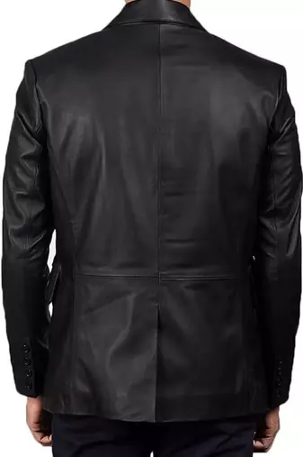 Men's black classic real genuine lambskin leather suit blazer