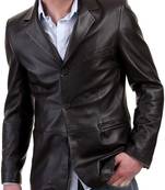 Men's black lambskin leather 3 button blazer coat